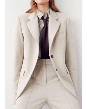 Mango Double-Breasted Suit Jacket - Natural