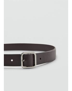 Mango Metal Fastening Leather Belt - Grey