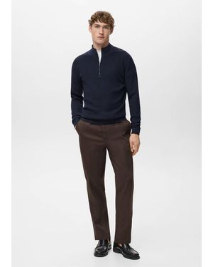 Mango Ribbed Jumper With Zip Neck - Blue