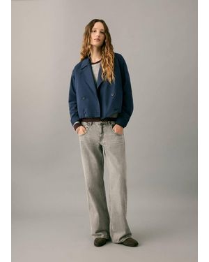 MANGO TEEN Double-Breasted Short Balloon Trench - Blue