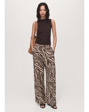 Mango Straight-Leg Zebra-Print Pleated Pants - White