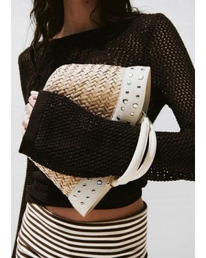 Mango Natural Fiber Basket With Studs - White