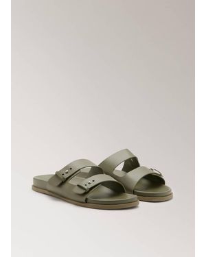 Mango Double Buckle Leather Sandals - Green