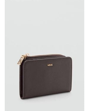 Mango Safiano-Effect Wallet With Flap - Grey