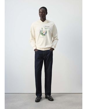 Mango Sweatshirt Aus 100 Baumwolle Mit Grafik-Print Auf Brusthöhe - Weiß