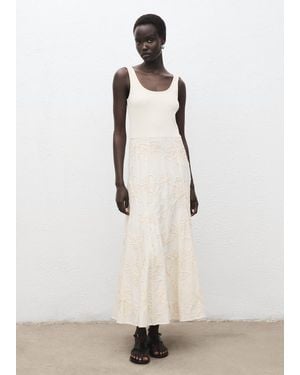 Mango Floral-Embroidered Combined Dress - Natural