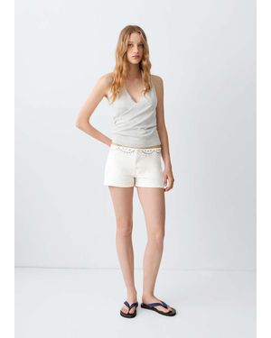 MANGO TEEN Studded Mini Shorts - White
