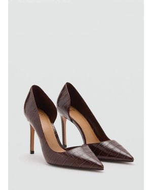 Mango Asymmetrical Croc-Effect Heeled Shoes - Brown
