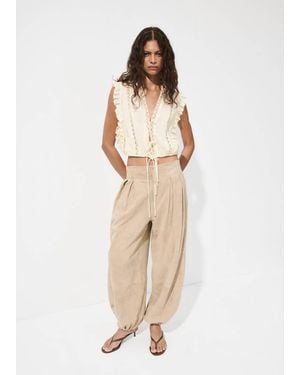 Mango Cotton Ruffled Lace Blouse - Natural