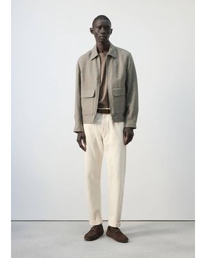 Mango 100% Linen Jacket With Pockets - White