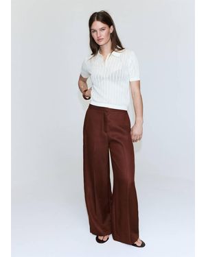 Mango High-Waisted Lyocell Trousers - White