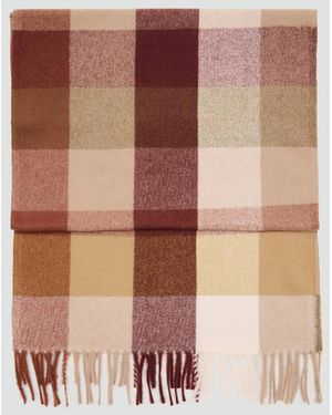 Mango Check Scarf With Fringed Ends - Pink
