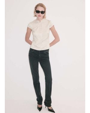 Mango Short-Sleeved Blouse With Collar Detail - Multicolour