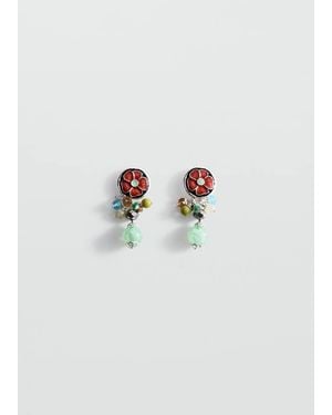 Mango Beaded Flower Earrings - Metallic