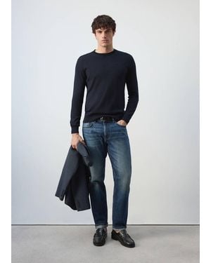 Mango Pullover Aus 100% Feiner Wollstrick - Blau