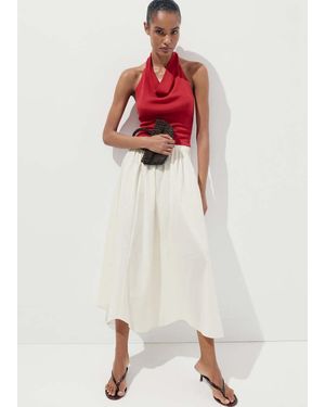 Mango A-Line Cotton Skirt With Stripes - Natural