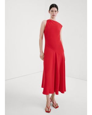 Mango Asymmetric Sleeve Midi Dress - Red