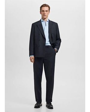 Mango Slim-Fit Giza Cotton Striped Formal Shirt - Blue