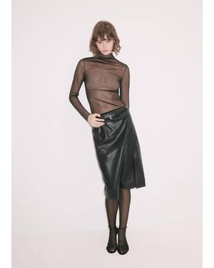 Mango Plumeti Blouse With A Funnel Neck - Natural