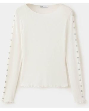 Mango Ribbed T-Shirt With Decorative Buttons - White