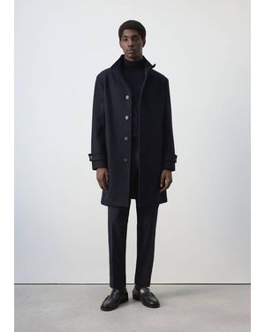 Mango Cappotto Lana Collo A Imbuto Blu Notte