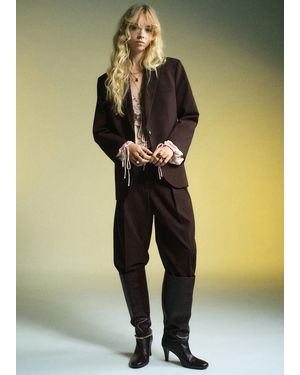 Mango Wide-Leg Mid-Rise Pleated Pants - Brown