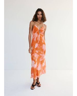 Mango Floral Dress With Metallic Cutout - White