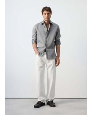 Mango 100% Linen Slim-Fit Shirt - White