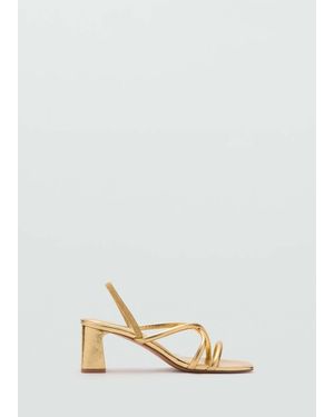 MANGO TEEN Metallic Cross-Strap Sandal - Natural
