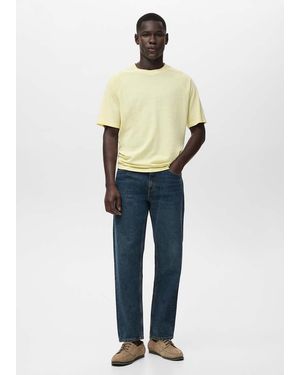 Mango Relaxed-Fit Cotton-Linen T-Shirt - Blue