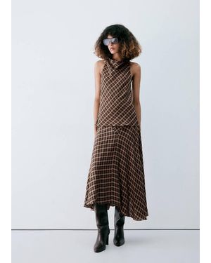 Mango Draped Chequered Top - White