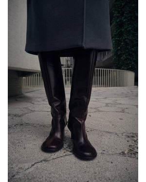 Mango High Heel Leather Boot - Black