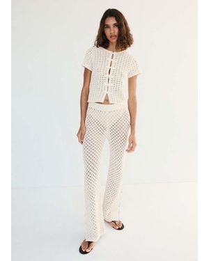 Mango Crochet Pants With Openings - Natural