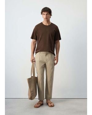 Mango Straight-Fit Cotton Lyocell Blend Trousers - Natural