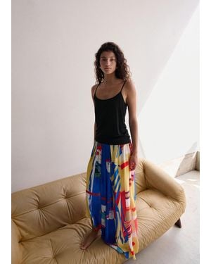 Mango Asymmetrical Printed Skirt - Blue