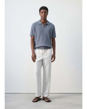 Mango Relaxed Fit Lyocell Linen Trousers - White