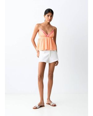MANGO TEEN Embroidered Detail Strappy Top - White