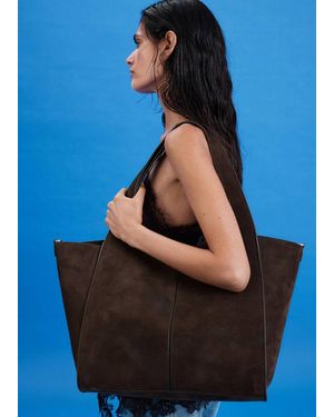 Mango Leather Shopper Bag - Blue