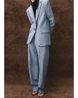 Mango Blazer Completo Gessato Blu - Nero