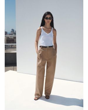 Mango Straight Cotton Trousers With Pleats - White