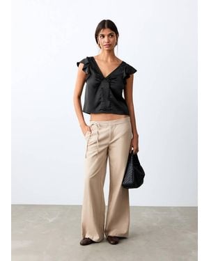 MANGO TEEN Frilled Satin Top - Black