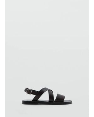 Mango Cross-Strap Leather Sandals - Black
