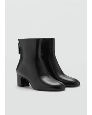 Mango Zipped Leather Ankle Boots - Black