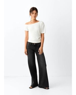 MANGO TEEN Wide Leg Jeans With Stud Details - White