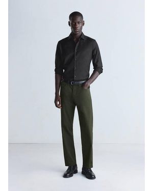 Mango Slim Fit Comfort Stretch Non-Iron Cotton Shirt - Black