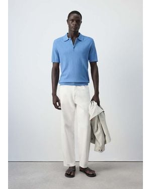 Mango Fine Rib-Knit Polo Shirt - White
