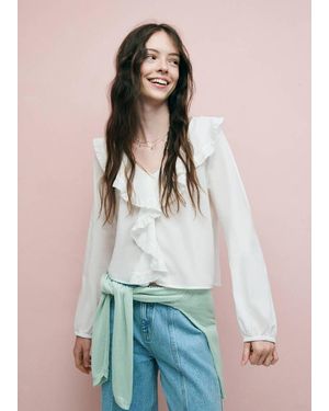 MANGO TEEN Ruffled Cotton Blouse - Blue