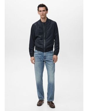 Mango Suede-Effect Bomber Jacket - Blue