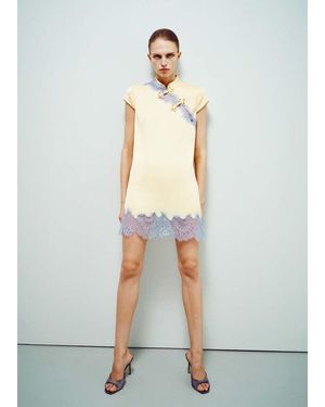 Mango Lace Dress With Frog Closure Details - Blue