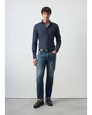 Mango Slim Fit-Hemd Aus 100 Baumwolle - Blau